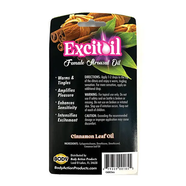 Body Action Excitoil Cinnamon Arousal Oil -.5 oz Bottle Carded - Sexual Enhancers