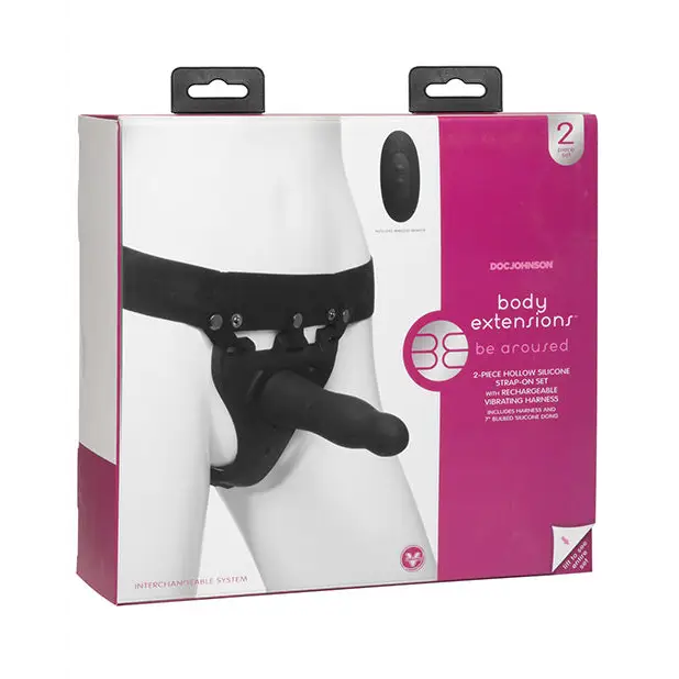 Body Extensions Be Aroused Vibrating 2 Piece Strap On Set - Black - Strap Ons
