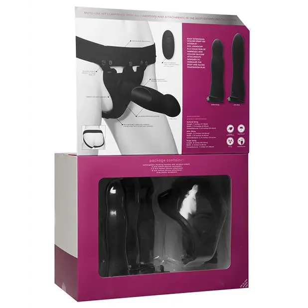 Body Extensions Be Naughty Vibrating 4 Piece Strap On Set - Black - Strap Ons