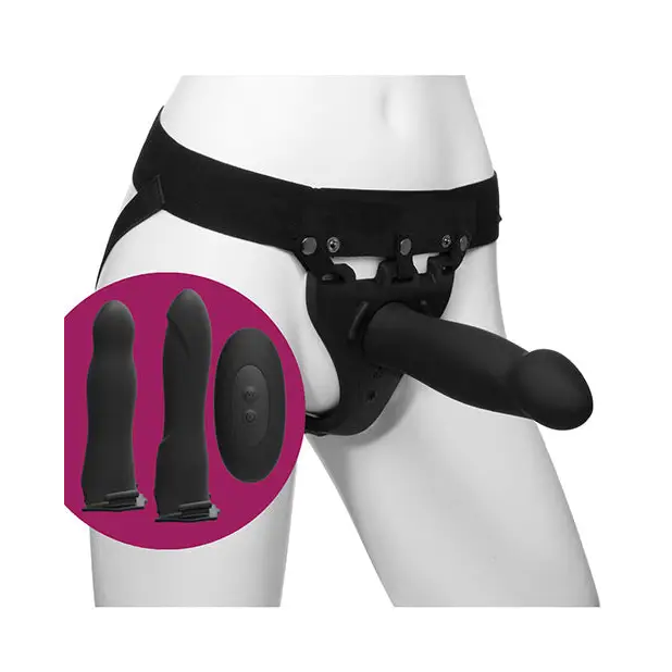 Body Extensions Be Naughty Vibrating 4 Piece Strap On Set - Black - Strap Ons