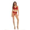 Bombshell Boudoir Lace & Mesh Peek A Boo Wire Bra Garter Belt & G-String Red MD - Lingerie - Hanging