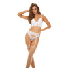Bombshell Boudoir Lace & Mesh Peek A Boo Wire Bra Garter Belt & G-String White SM - Lingerie - Hanging