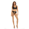 Bombshell Boudoir Lace & Mesh Peek A Boo Wire Bra Garter Belt & G-String Black LG - Lingerie - Hanging