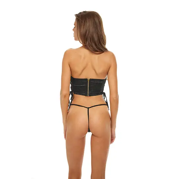 Bombshell Boudoir Lace Up Sides Corset Black SM - Lingerie - Hanging
