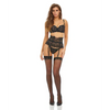 Bombshell Boudoir Strap Overlay Bra Garter Belt & G-String Black MD - Lingerie - Hanging
