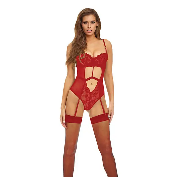 Bombshell Boudoir Strap Overlay Teddy Red MD - Lingerie - Hanging