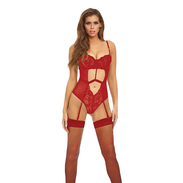 Bombshell Boudoir Strap Overlay Teddy Red SM - Lingerie - Hanging