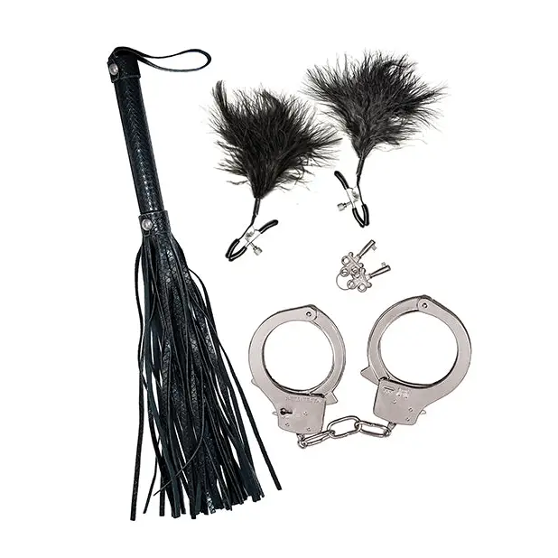 Bondage by Nasstoys Whip & Cuff Set - Black - Bondage Blindfolds & Restraints
