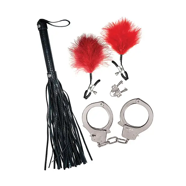 Bondage by Nasstoys Whip & Cuff Set - Red - Bondage Blindfolds & Restraints