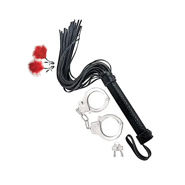 Bondage by Nasstoys Whip & Cuff Set - Red - Bondage Blindfolds & Restraints
