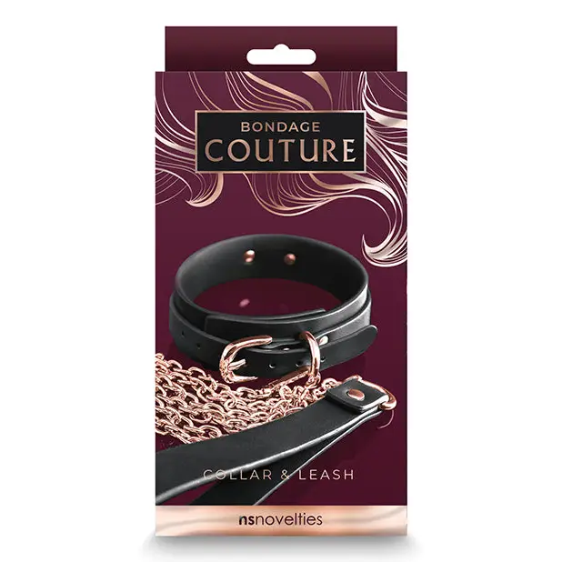 Bondage Couture Collar & Leash - Black - Bondage Blindfolds & Restraints