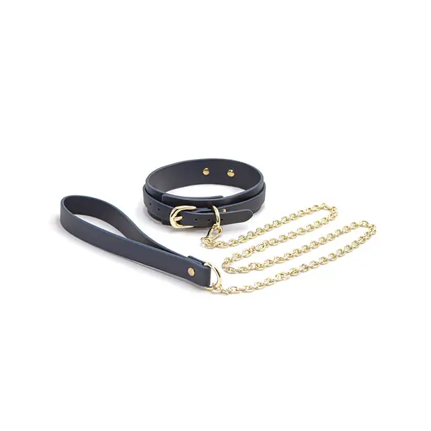 Bondage Couture Vinyl Collar and Leash - Blue - Bondage Blindfolds & Restraints