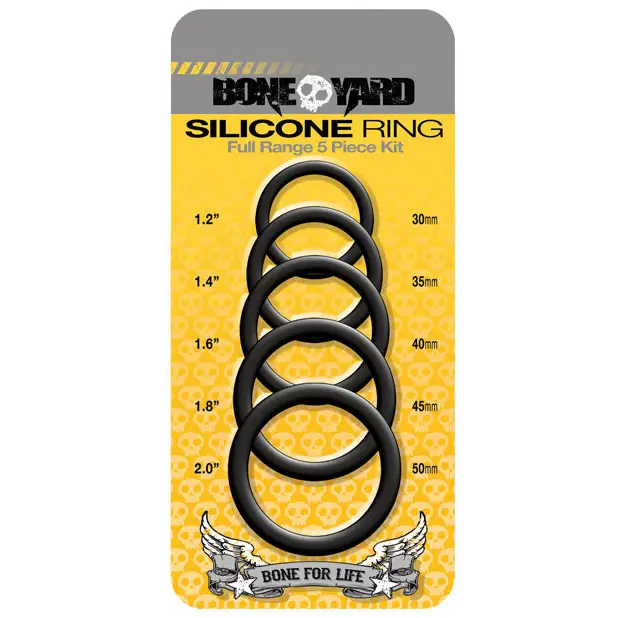 Boneyard 5 pc Silicone Ring Kit - Black - Gay & Lesbian Products