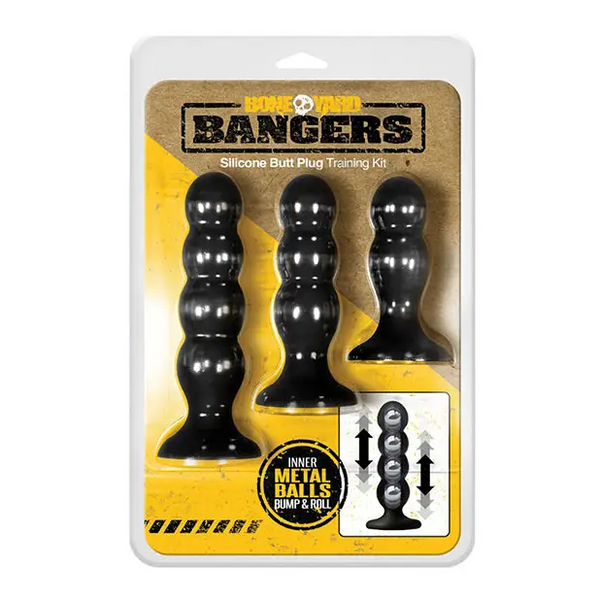 Boneyard Bangers Silicone Butt Plug Training Kit - Black - Gay & Lesbian Products