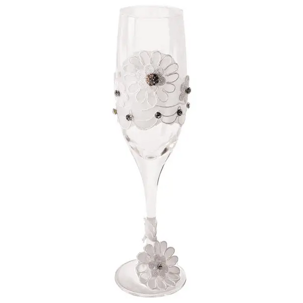Bride to Be Champagne Glass w/White Lace Trim - Bachelorette & Party Supplies