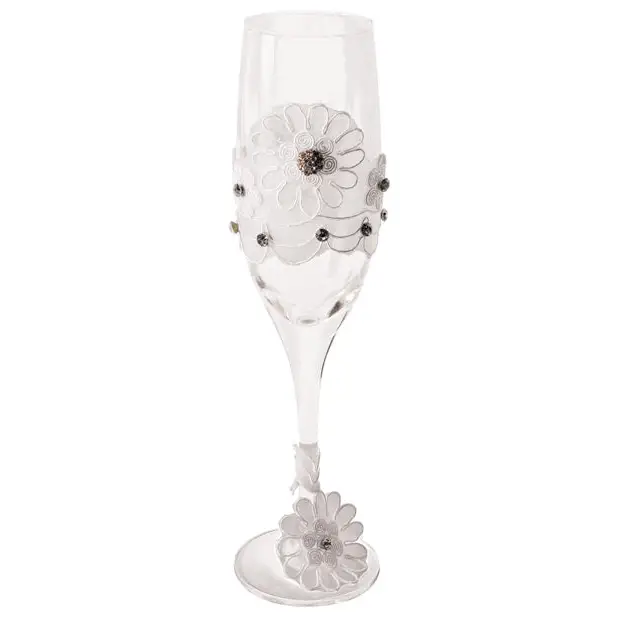 Bride to Be Champagne Glass w/White Lace Trim - Bachelorette & Party Supplies