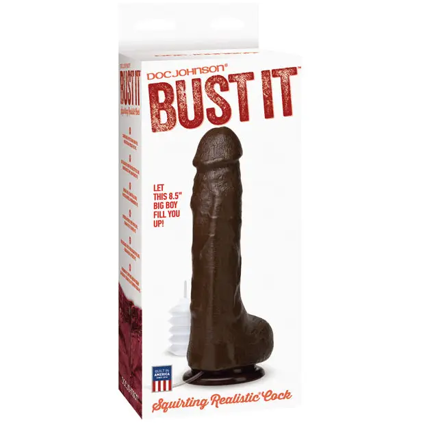Bust It Squirting Realistic Cock w/1 oz Nut Butter - Black - Dongs & Dildos