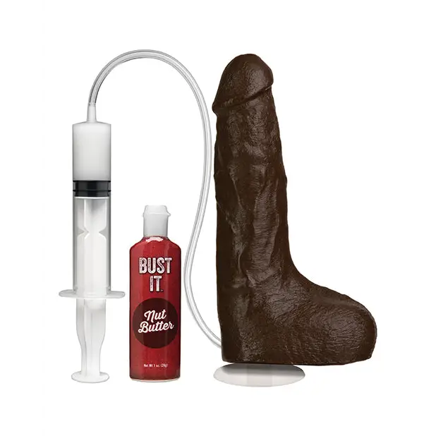 Bust It Squirting Realistic Cock w/1 oz Nut Butter - Black - Dongs & Dildos