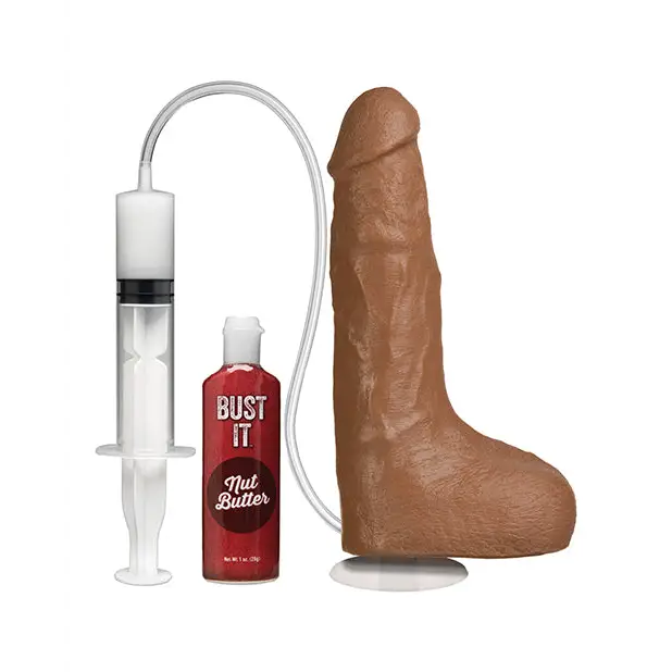 Bust It Squirting Realistic Cock w/1 oz Nut Butter - Brown - Dongs & Dildos