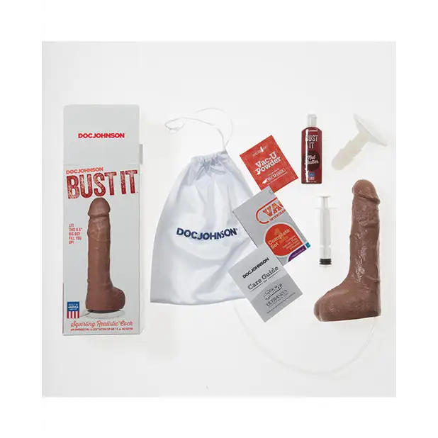 Bust It Squirting Realistic Cock w/1 oz Nut Butter - Brown - Dongs & Dildos