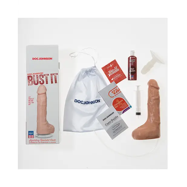Bust It Squirting Realistic Cock w/1 oz Nut Butter - Flesh - Dongs & Dildos