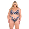 Butterfly Beauty Embroidered Bralette & Panty - Blue 2X - Lingerie - Plus/Queen - Hanging