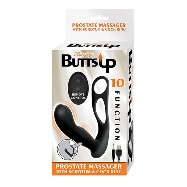 Butts Up Prostate Massager w/Scrotum & Cockring - Black - Anal Products