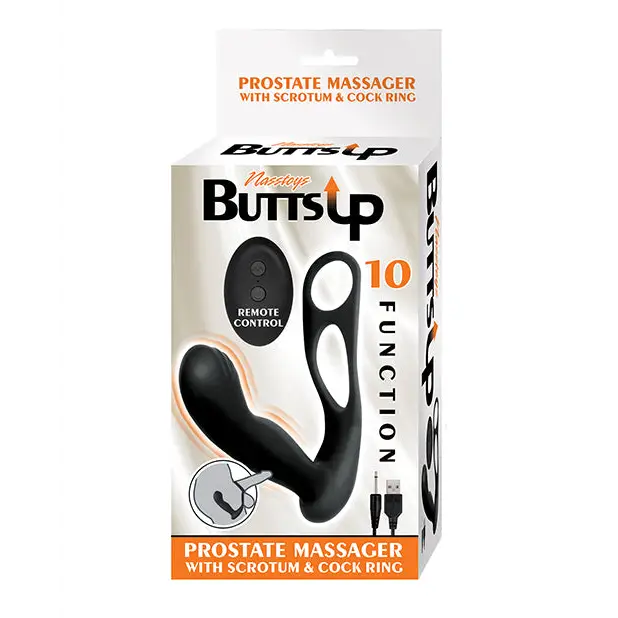 Butts Up Prostate Massager w/Scrotum & Cockring - Black - Anal Products
