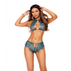 Callie Eyelash Lace Keyhole Halter Bralette w/Panty - Teal LG - Lingerie - Hanging