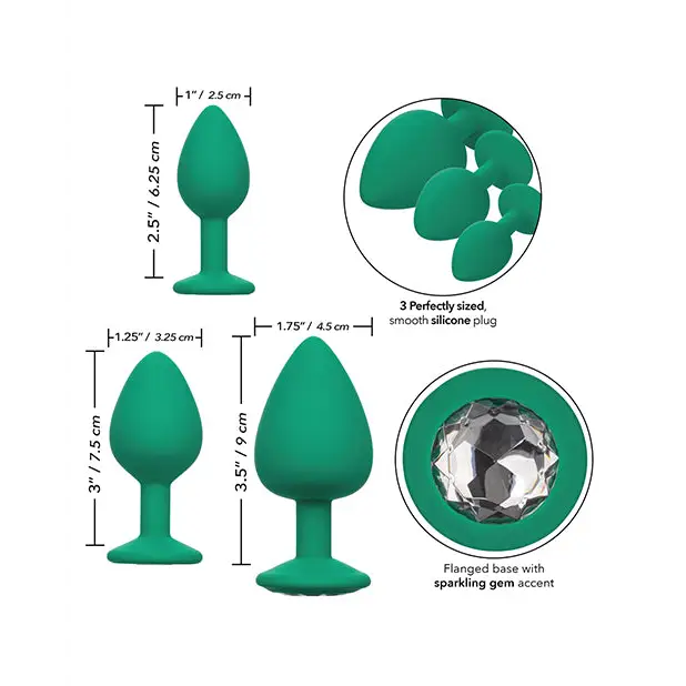 Cheeky Gems 3 pc Plug Set - Green - Anal Products