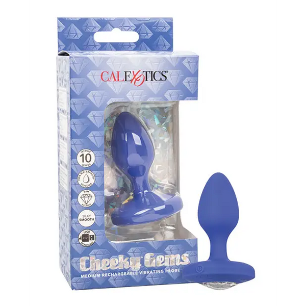 Cheeky Gems Medium Rechargeable Vibrating Probe - Blue - Anal Products