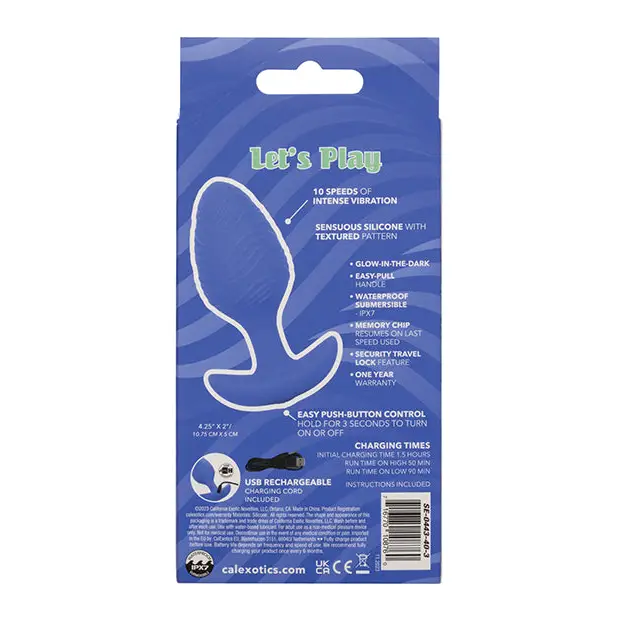 Cheeky Glow in the Dark Vibrating Butt Plug - Large Blue - Anal Products