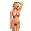 Cherry Strappy Lace Unlined Underwire Bra w/Heart Ring Detail & Panty Red XL