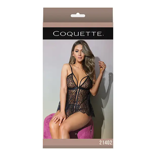 Classic Fine Lace Sheer Triangle Cup Babydoll & G-String Black O/S - Lingerie - Packaged