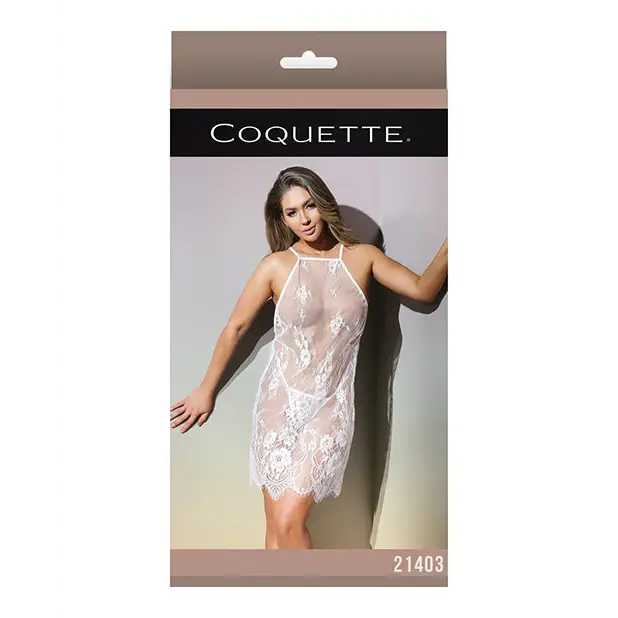 Classic Sheer Eyelash Lace Babydoll & G-String White O/S - Lingerie - Packaged