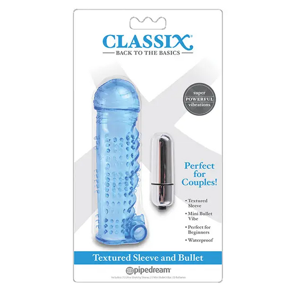 Classix Textured Sleeve & Bullet - Blue - Penis Enhancement