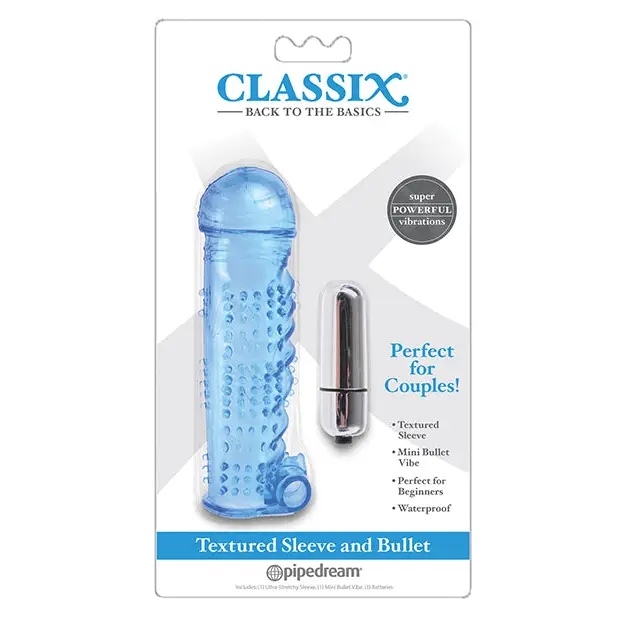 Classix Textured Sleeve & Bullet - Blue - Penis Enhancement
