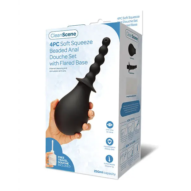 CleanScene 4 Pc Soft Squeeze Beaded Anal Douche Set w/Flared Base - Anal Products