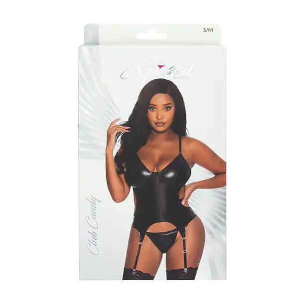 Club Candy Basque & Cheeky Panty Black S/M - Lingerie - Packaged