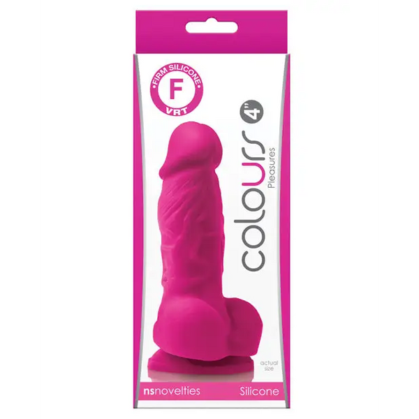 Colours Pleasures 4’’ Dong w/Balls & Suction Cup - Pink - Dongs & Dildos