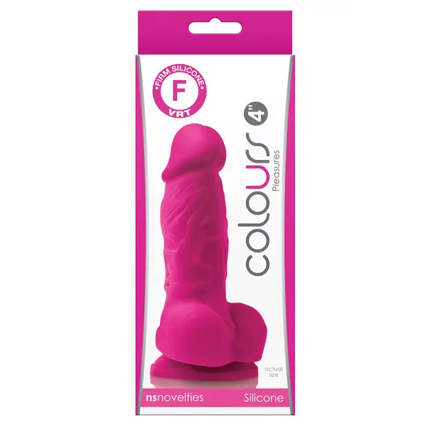 Colours Pleasures 4’’ Dong w/Balls & Suction Cup - Pink - Dongs & Dildos