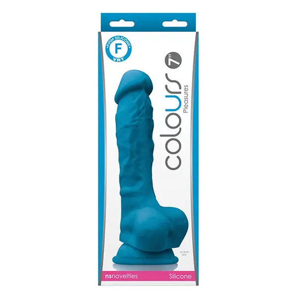 Colours Pleasures 7’’ Dong w/Balls & Suction Cup - Blue - Dongs & Dildos