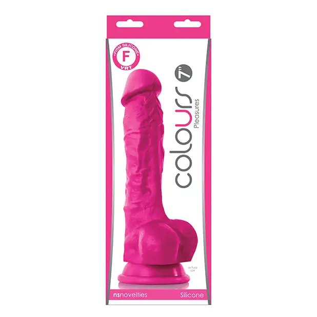 Colours Pleasures 7’’ Dong w/Balls & Suction Cup - Pink - Dongs & Dildos