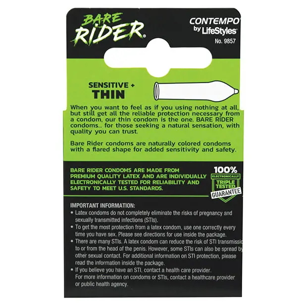 Contempo Bare Rider Thin Condom Pack - Pack of 3 - Condoms