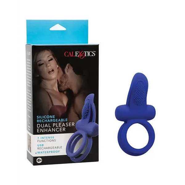 Couples Enhancers Silicone Rechargeable Dual Pleaser Enhancer - Blue - Penis Enhancement