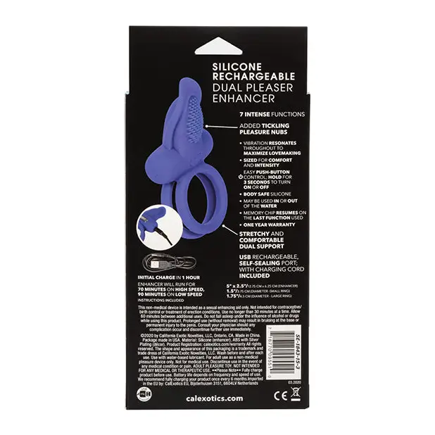 Couples Enhancers Silicone Rechargeable Dual Pleaser Enhancer - Blue - Penis Enhancement