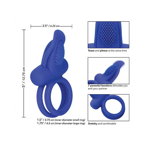 Couples Enhancers Silicone Rechargeable Dual Pleaser Enhancer - Blue - Penis Enhancement