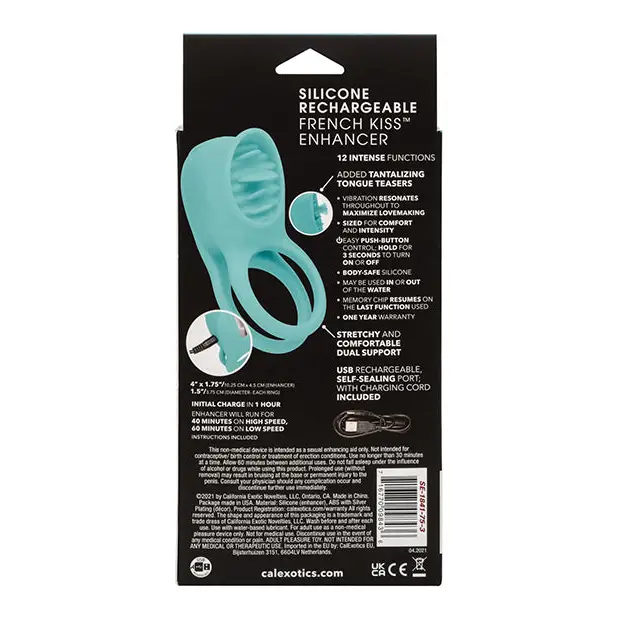 Couple’s Enhancers Silicone Rechargeable French Kiss Enhancer - Teal - Stimulators