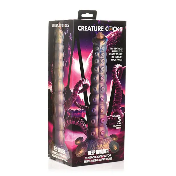 Creature Cocks Deep Invader Tentacle Ovipositor Silicone Dildo w/Eggs - Multi Color - Dongs & Dildos