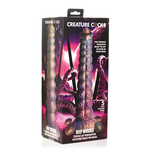 Creature Cocks Deep Invader Tentacle Ovipositor Silicone Dildo w/Eggs - Multi Color - Dongs & Dildos